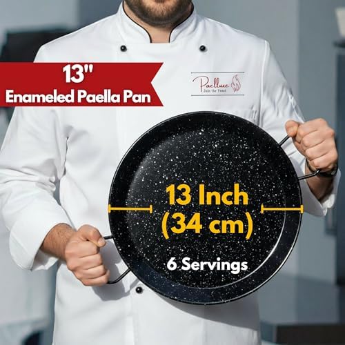 Paelluxe Paella Pan Enameled No-Rust Steel Skillet - 13 Inch, 6 Servings