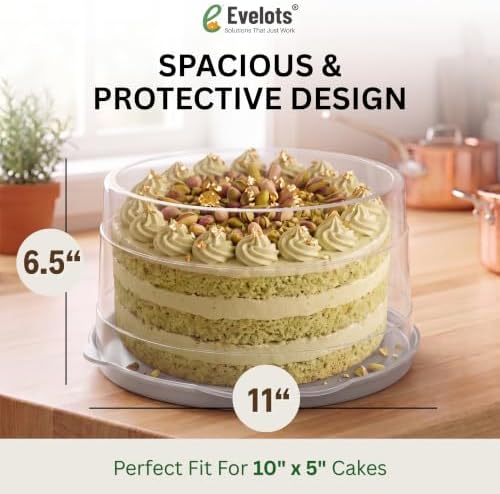 Evelots 4-Pack 11-Inch Cake Containers with Lids, Portable Cake Carriers