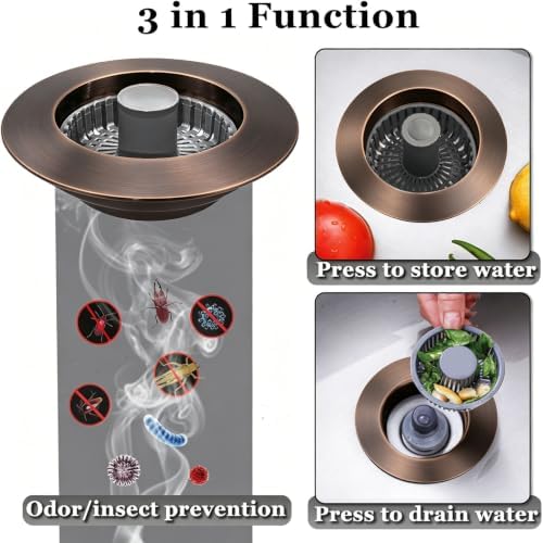 BAOLSLS Kitchen Sink Drain Strainer, 3 in 1 Pop up Kitchen Sink Stopper