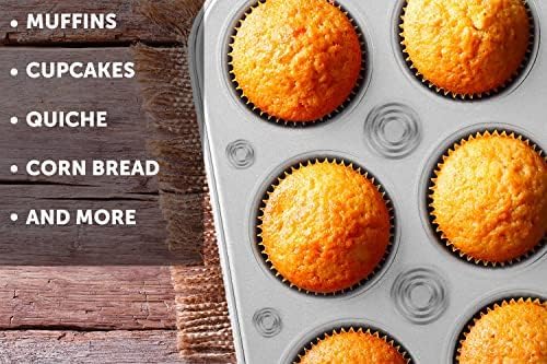 DecorRack 4 Pack Non-Stick Muffin Pans, 6-Cup, Oven Safe Steel BPA Free Regular Size Bakeware Molds for Baking Cupcakes, Egg Bites Easy to Clean Bakes Evenly (Pack of 4)