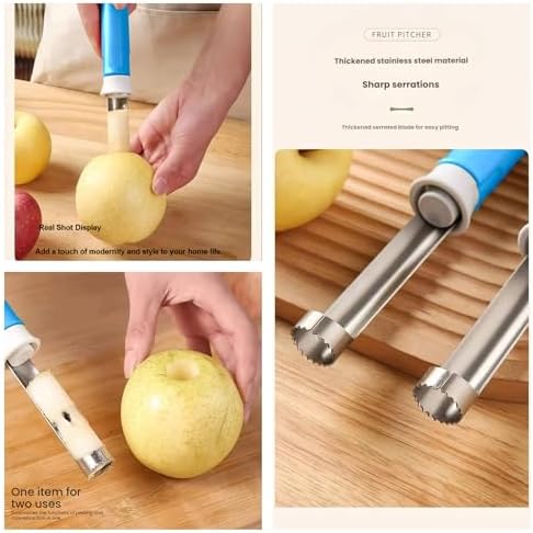 2 in 1 Stainless Steel Apple Corer Peeler Kitchen Gadget (Blue)