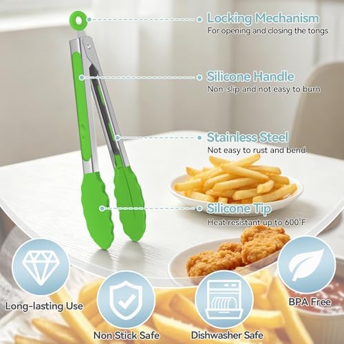 Small Cooking Tongs 7 inch Mini Serving Tongs with Silicone Tips