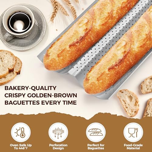 Yupjlia Baguette Bread Pan, Nonstick Perforated French Bread Baking Pan