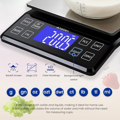 Rechargeable Digital Kitchen Scale, 0.1g Resolution Max 5kg 11Ibs