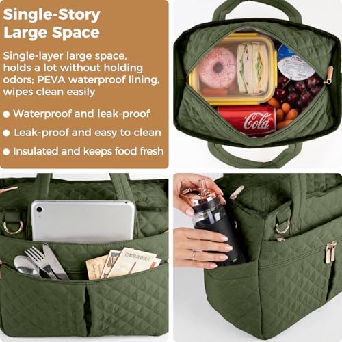 Large Lunch Box for Women, Insulated Lunch Bag for Work, Green