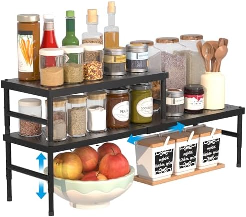2 Pack Expandable adjustable stackable kitchen cabinet organizer,spice rack