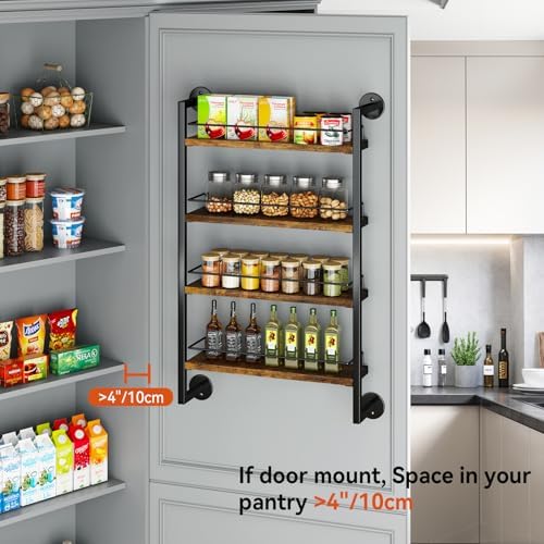IBUYKE 4 Tier Spice Rack Wall Mount for Kitchen,Brown TLJ016H