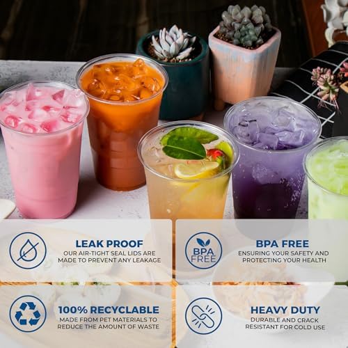 Freshware Clear Plastic Cups [100 Pack - 20 oz] Disposable Cups for Iced Coffee, Smoothie, Milkshake, Cold Drinks
