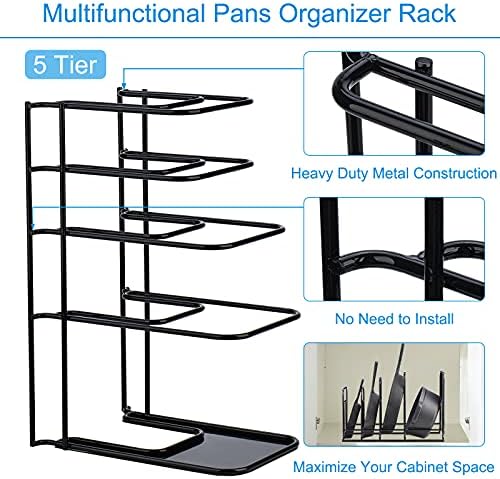 Toplife Heavy Duty Pan Organizer,5 Tier Storage Rack for Cast Iron Skillets