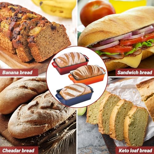 Northriver Casting 9x5 Inch Enameled Cast Iron Bread Loaf Pan with Lid, Perfect Sourdough Baking Pans | Even Heat Distribution for Homemade Bread, Cake, Meatloaf，2 Piece set，Red