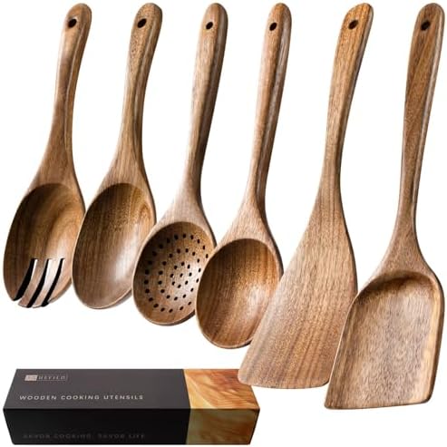 Wooden Spoons for Cooking, 6-Piece Acacia Wood Cooking Utensil Set