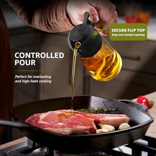 FineDine 16 oz Glass Olive Oil Sprayer for Cooking, Oil Dispenser, Black