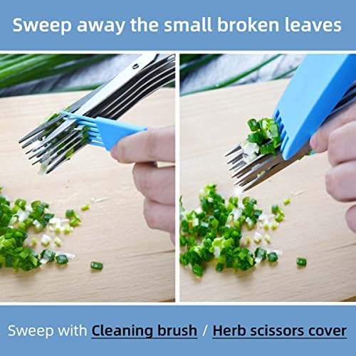 5 Blade Herb Scissors Kitchen Herbs Shears Cutter Set Multipurpose Cutting Shear with 5 Stainless Steel Blades & Safety Cover & Cleaning Comb Salad Sizzors Cilantro Chive Parsley Scissors (Blue Black)