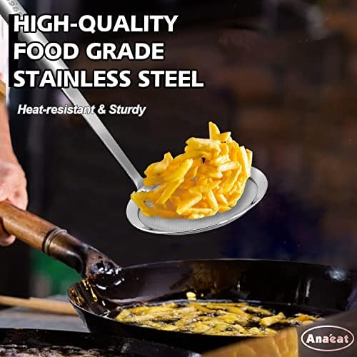 Anaeat Stainless Steel Fat Skimmer Spoon - Set of 3 Professional Kitchen Fine Mesh Food Strainer and Hot Pot Skimmer with Long Handle for Skimming, Cooking, Frying, Grease, Gravy and Foam (3"+4"+4.7")