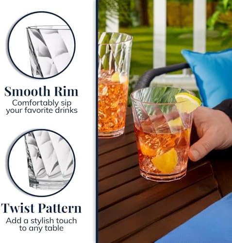 US Acrylic Optix Plastic Reusable Drinking Glasses (Set of 16) 14oz Rocks & 20oz Water Cups in Clear | BPA-Free Tumblers, Made in USA | Top-Rack Dishwasher Safe (Pack of 2)