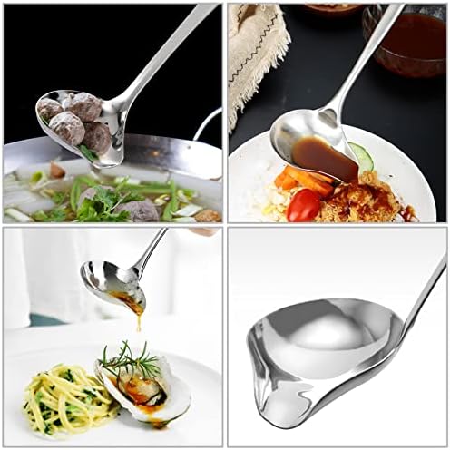 2 PCS Gravy Ladle with Pour Spout, 10.6 inch Long Handle Sauce Ladle, Stainless Steel Saucier Drizzle Spoon for Spooning Gravies Sauces Dressings Kitchen Utensil (Pack of 2)