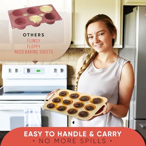 BAKE BOSS Silicone Mini Muffin Pan 12 Count – Non-Stick Muffin Pans for Baking, BPA-Free Silicone Cupcake Pans for Baking, Easy Release, Metal Handles, Oven & Dishwasher Safe
