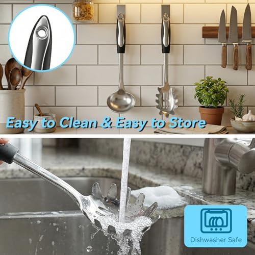 2 PCS Stainless Steel Soup Ladle and Spaghetti Spoon