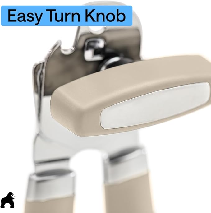 GORILLA GRIP Heavy Duty Stainless Steel Smooth Edge Manual Can Opener and Bottle Openers, Soft Comfortable Handle, Oversized Handheld Turn Knob, US Designed Multifunctional Kitchen Tool, Almond