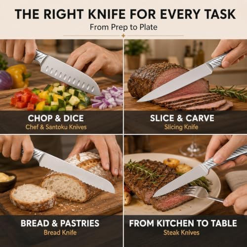 iMarku 14-Piece High-Carbon Stainless Steel Knife Set with Non-Slip Handles