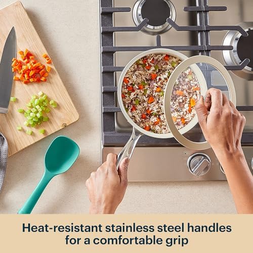 Pyrex 7.7-Inch Saucepan Ceramic Cookware with Lid & Stainless Steel Handles