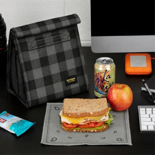 2nd Childhood Insulated Lunch Bag for Men, Durable & Reusable, Plaid Grey