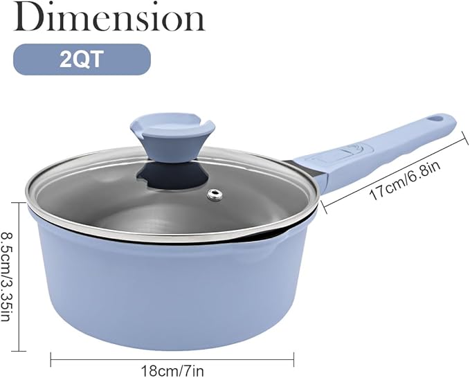 2 Quart Saucepan with Lid, Nonstick Sauce Pan Small Soup Pots for Cooking, Sauce Pot with Lid Compatible for All Stoves, Milk Pan with Removeable Handle, Oven& Dishwasher Safe