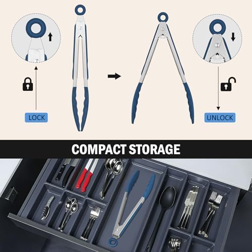 Tongs for Cooking, Stainless Steel Kitchen Tongs with Silicone Tips
