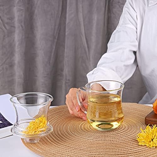 CNGLASS Glass Tea Cup with Removable Infuser and Lid,10oz Thickened Glass Infuser Mug,Borosilicate Glass Mug for Loose Leaf Tea,Teabags