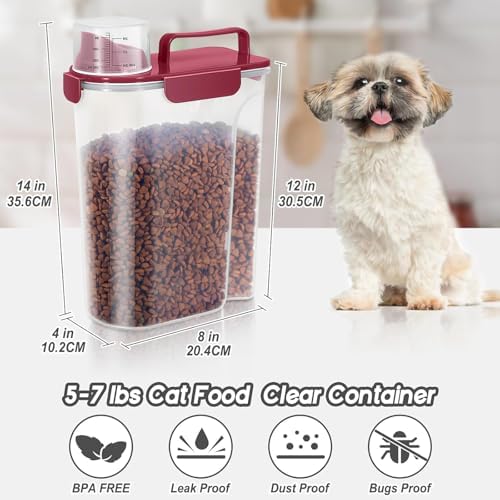 LEAWALK 5Lbs Dog Cat Storage Container Portable with Upgraded Large Spout and Cup, Plastic Pet Food Dispenser for Small Animal Kibble, Bird Seed, Oatmeal, Rice, Flour, Brown Sugart (Elegant Red)