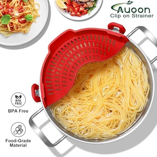 AUOON Pot Strainer Clip on Silicone, Large 10.45 x 4.33 in, Red