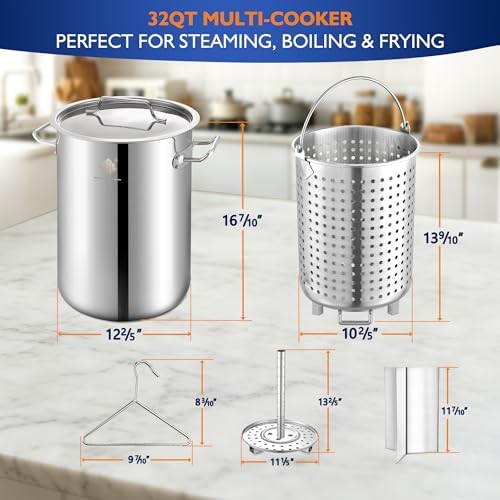 ARC 32QT Stainless Steel Stock pot 6-Piece For Seafood Boil Pot with Basket