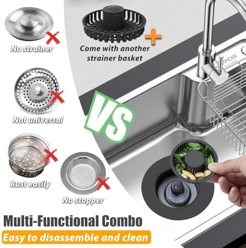 Anlige Kitchen Sink Drain Strainer, 3 in 1 Pop Up Kitchen Sink Stopper