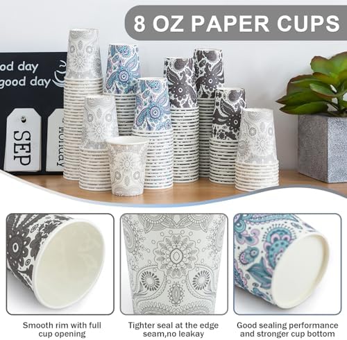 Clawsoff 300 Pack Paper Cups 8 oz, Disposable Coffee Cups 8 OZ (Paisley)