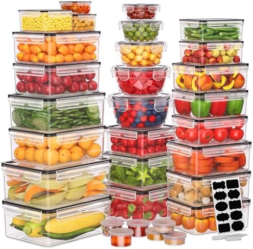 62 PCS Large Food Storage Containers with Lids Airtight Reusable Plastic