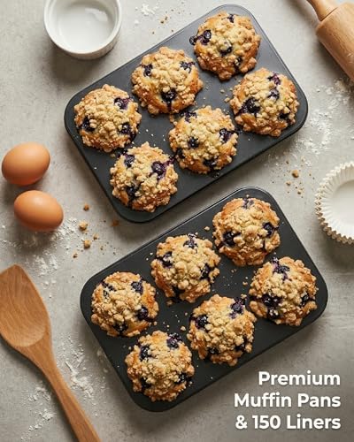 CARTMAN 2-Pack Jumbo Muffin Pan with 150 Liners, 12.6" x 8.3", Nonstick