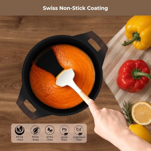 ITSMILLERS Nonstick Stock Pot, 6.5 Qt Soup Stock Pot with Strainer Lid, Induction Cooking Pot with Visible Lid for Pasta,Spaghetti, Ceramic Casserole Makes for Effortless Cleanup