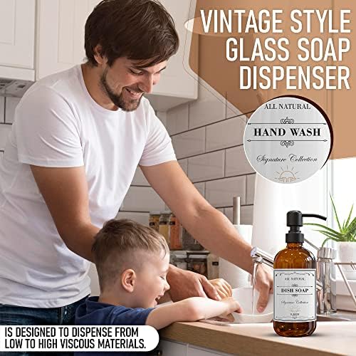 Sunrise Premium Amber Glass Soap Dispenser Matte Black with Pump, 2 Pack