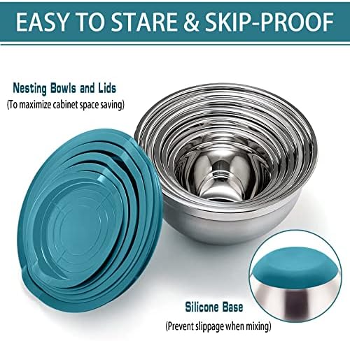 P&P CHEF Stainless Steel Mixing Bowls With Lids, Set of 6, Blue