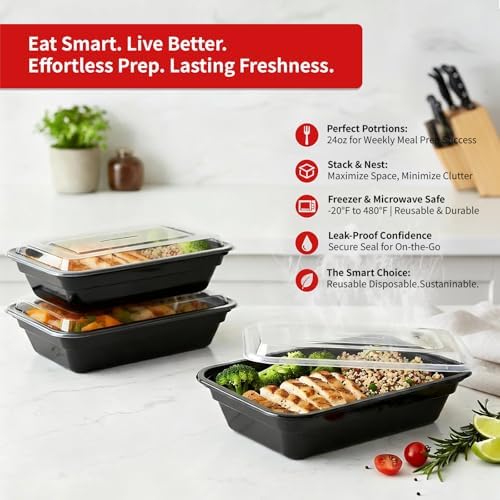 60 Pack 24 oz Plastic Meal Prep Containers with Lids,Microwave Safe