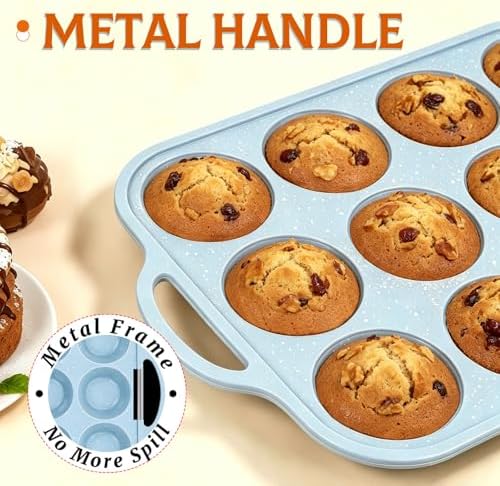 Silicone Muffin Pan, Metal Frame Regular Cupcake Pan Silicone Molds 12 Cups