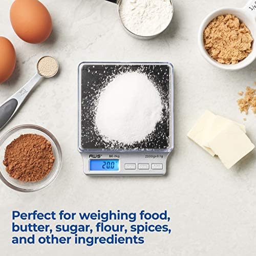 American Weigh Scales SC Series Precision Digital Kitchen Weight Scale, Food Measuring Scale, 2kg x 0.1g (Silver), AMW-SC-2KG