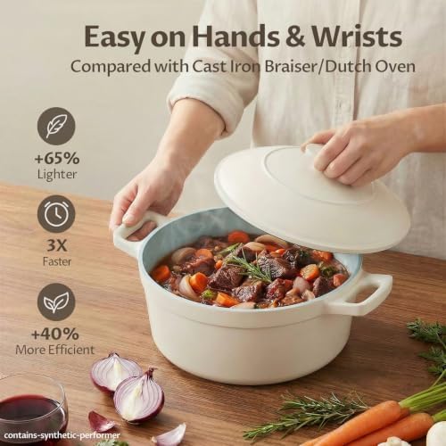 BEZIA 5.7 QT Lightweight Ceramic Nonstick Dutch Oven with Lid, Stock Pot