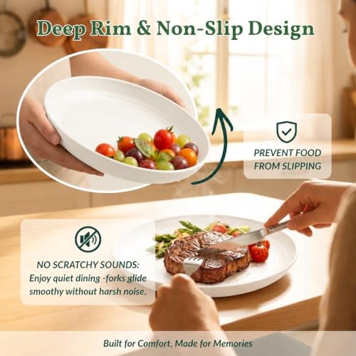 Homienly Wheat Straw Plates, 8 Inch Dessert Plates Set of 8, Unbreakable White Round Plate - Alternative to Plastic Plates, Lightweight Microwave and Dishwasher Safe Plate Set for Camping - White