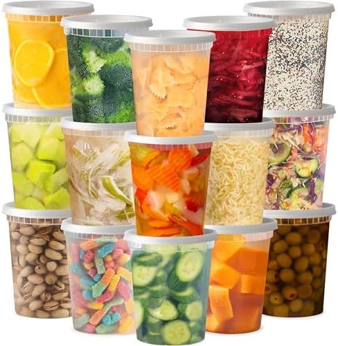 TashiBox 48 Sets 32 oz Plastic Deli Containers with Lids - Clear Airtight Food Storage & Meal Prep Containers, BPA Free, Stackable, Leakproof, Microwave & Freezer Safe