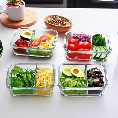 M MCIRCO 10 Pack,30 oz, 2 Compartments Glass Meal Prep Containers with Lids