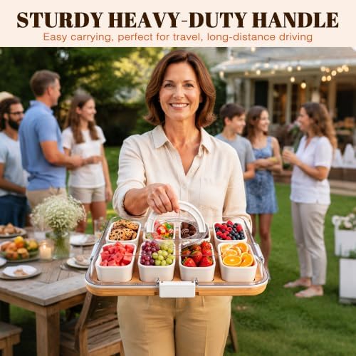 Renmxj Portable Charcuterie Boards with Lid, 8 Ceramic Bowls, Serving Tray