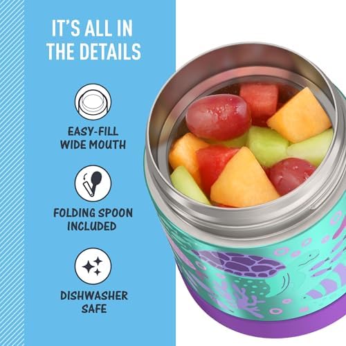 THERMOS FUNTAINER Insulated Food Jar, 10 Ounce, Kid Friendly Food Jar with Foldable Spoon, Ocean Pals
