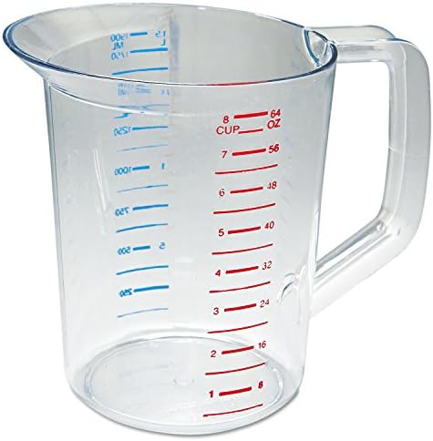 Rubbermaid Commercial Products Bouncer Clear Measuring Cup, 8-Cup/2-Quart, Clear, Strong Food Grade, Easy Read for Liquid/Dry Ingredients, for Home/Professional Kitchen