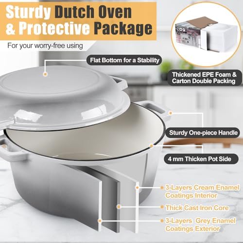 P&P CHEF 2 In 1 Gray Dutch Oven Pot with Lid for Bread Baking, 5Qt